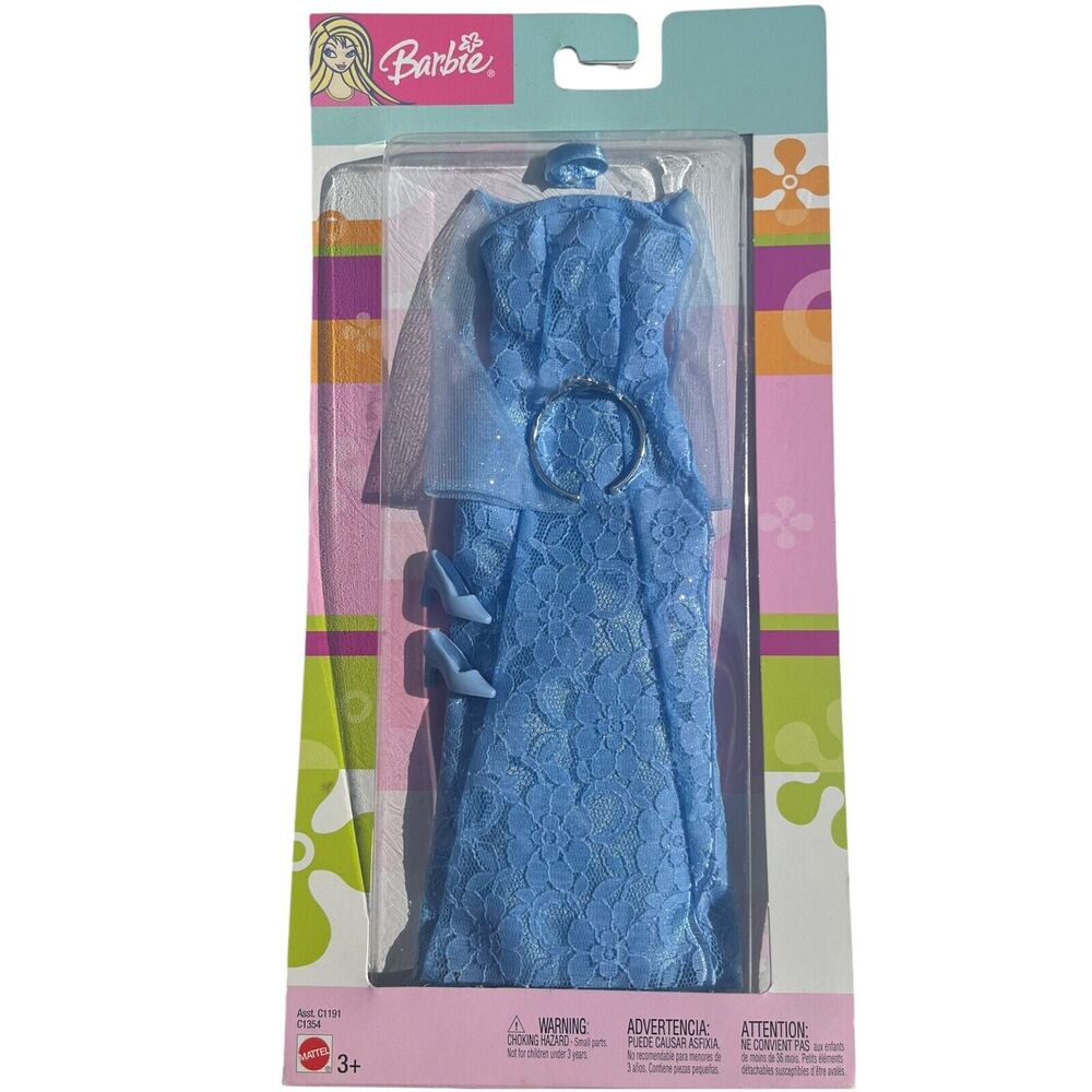 Vintage‎ 2003 Mattel Barbie Blue Wedding Party Dress Outfit Doll Clothes NOS